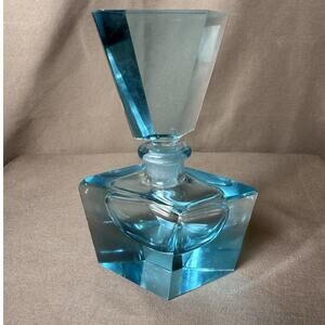 Vintage Large Aqua Blue House of GLOBAL ART Crystal Glass Perfume Bottle